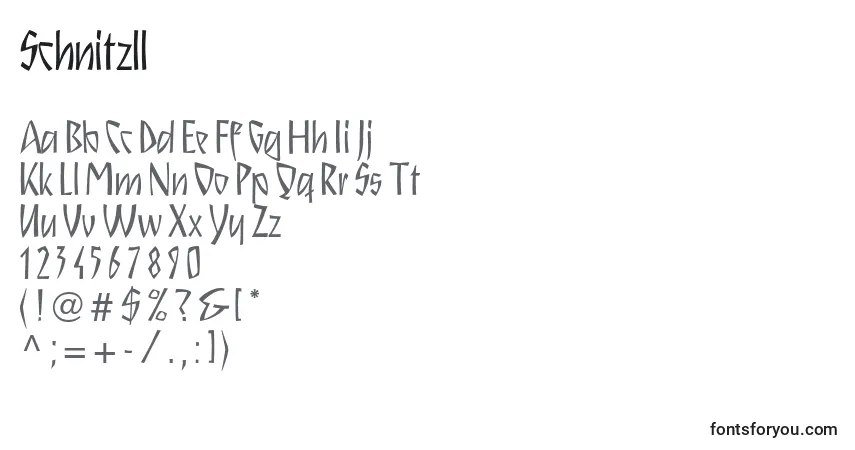 Schriftart Schnitzll – Alphabet, Zahlen, spezielle Symbole