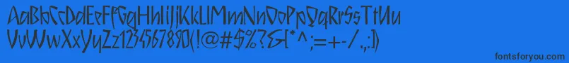 Schnitzll-Schriftart – Schwarze Schriften auf blauem Hintergrund