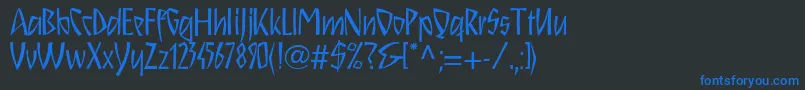 Schnitzll-Schriftart – Blaue Schriften auf schwarzem Hintergrund