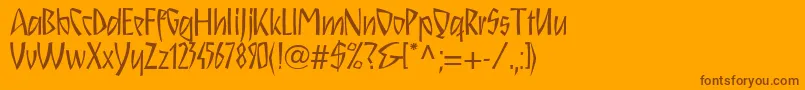 Schnitzll-Schriftart – Braune Schriften auf orangefarbenem Hintergrund