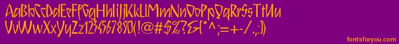 Schnitzll-Schriftart – Orangefarbene Schriften auf violettem Hintergrund