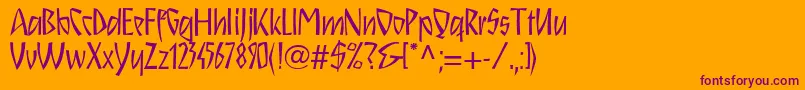 Schnitzll-Schriftart – Violette Schriften auf orangefarbenem Hintergrund