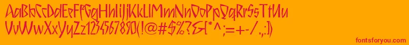 Schnitzll-Schriftart – Rote Schriften auf orangefarbenem Hintergrund