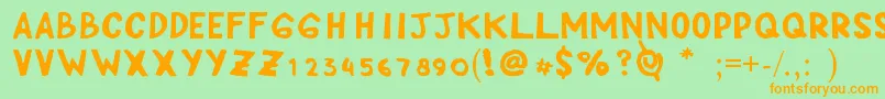 フォントCippHand – オレンジの文字が緑の背景にあります。