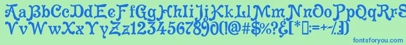 フォントCleopatra – 青い文字は緑の背景です。