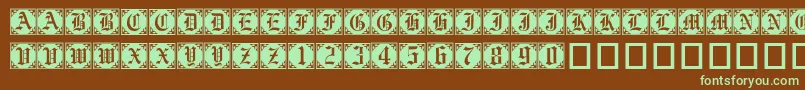 Gothiccornercaps-fontti – vihreät fontit ruskealla taustalla