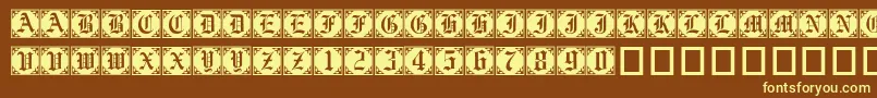 Gothiccornercaps-fontti – keltaiset fontit ruskealla taustalla