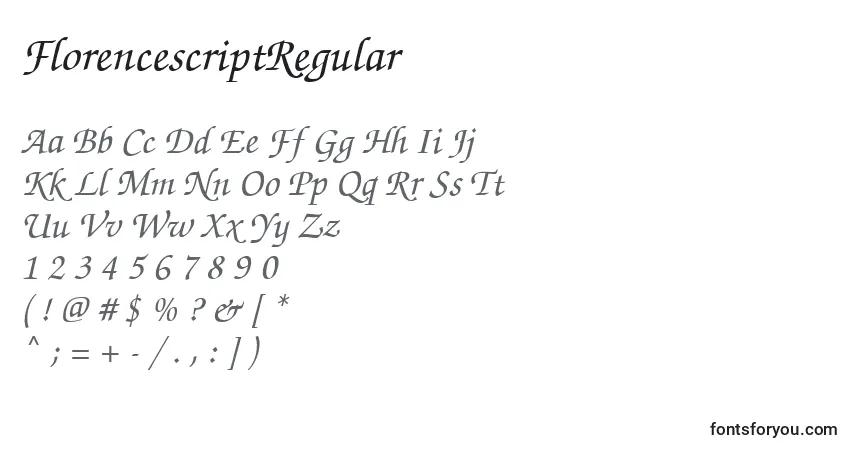 Schriftart FlorencescriptRegular – Alphabet, Zahlen, spezielle Symbole