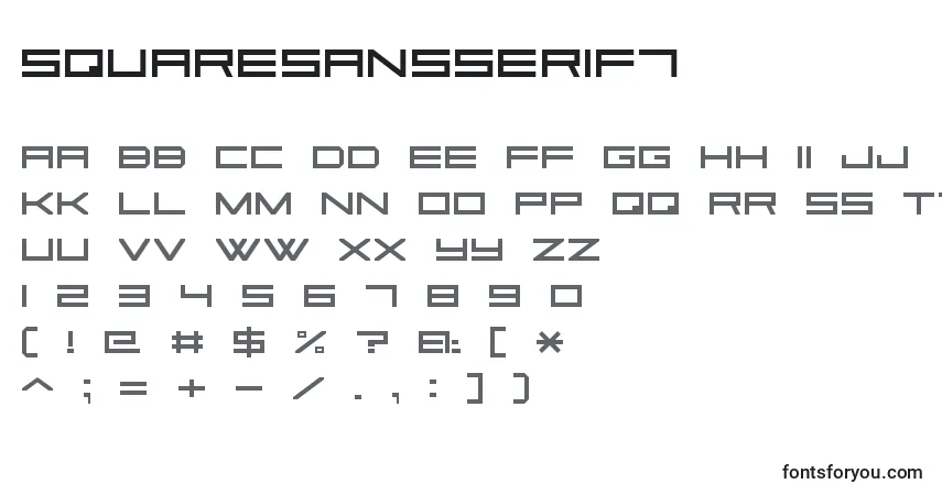 Czcionka SquareSansSerif7 – alfabet, cyfry, specjalne znaki