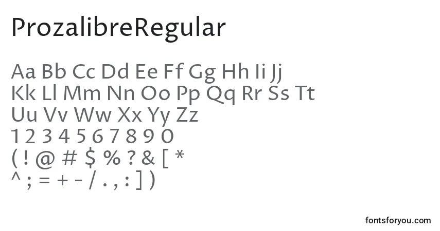 Czcionka ProzalibreRegular – alfabet, cyfry, specjalne znaki