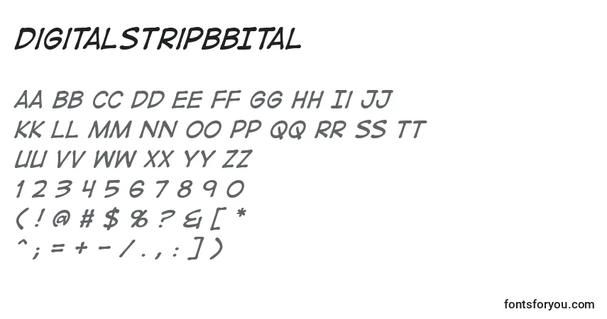 A fonte DigitalstripbbItal – alfabeto, números, caracteres especiais