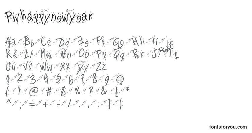 Czcionka Pwhappynewyear – alfabet, cyfry, specjalne znaki