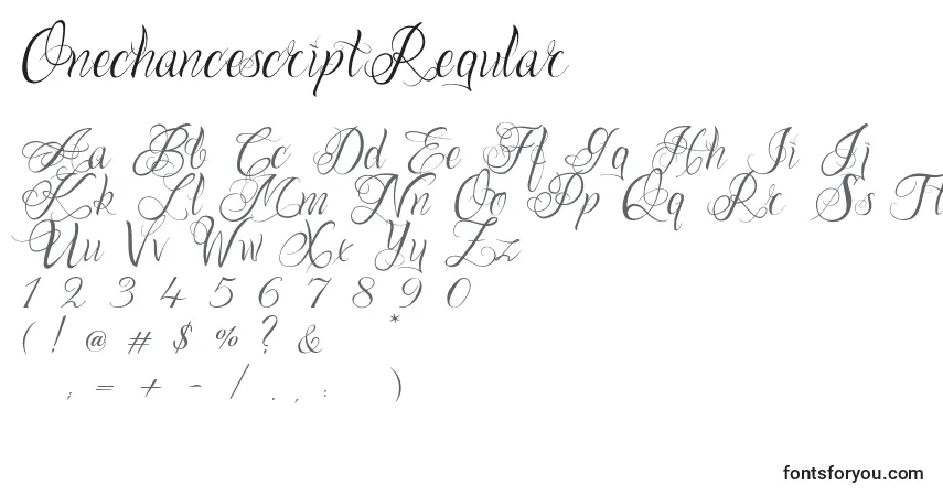 Schriftart OnechancescriptRegular – Alphabet, Zahlen, spezielle Symbole