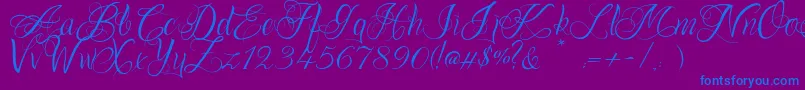 OnechancescriptRegular-Schriftart – Blaue Schriften auf violettem Hintergrund