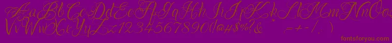 フォントOnechancescriptRegular – 紫色の背景に茶色のフォント