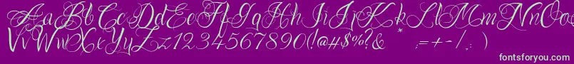 フォントOnechancescriptRegular – 紫の背景に緑のフォント