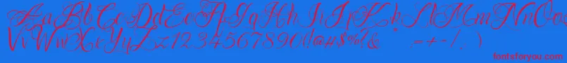 OnechancescriptRegular-Schriftart – Rote Schriften auf blauem Hintergrund