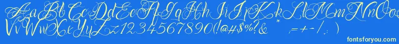 OnechancescriptRegular-fontti – keltaiset fontit sinisellä taustalla