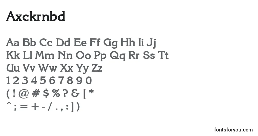 Czcionka Axckrnbd – alfabet, cyfry, specjalne znaki