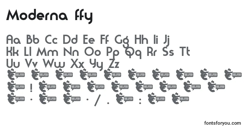 A fonte Moderna ffy – alfabeto, números, caracteres especiais