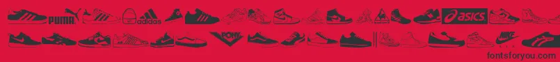 Sneakers-Schriftart – Schwarze Schriften auf rotem Hintergrund