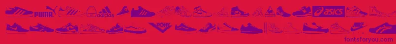 Sneakers-Schriftart – Violette Schriften auf rotem Hintergrund