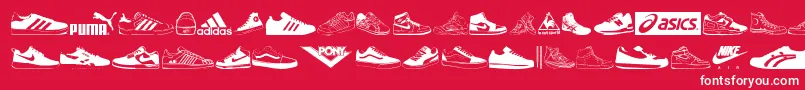 Sneakers-Schriftart – Weiße Schriften auf rotem Hintergrund