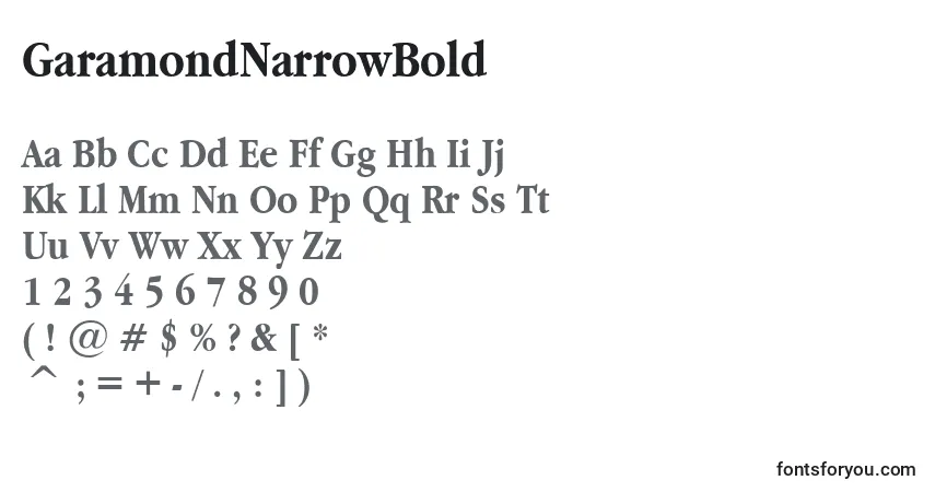characters of garamondnarrowbold font, letter of garamondnarrowbold font, alphabet of  garamondnarrowbold font