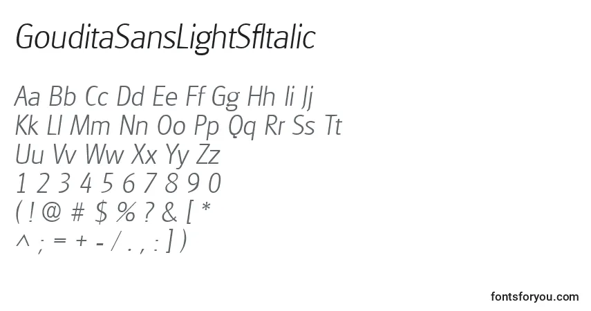 Fuente GouditaSansLightSfItalic - alfabeto, números, caracteres especiales