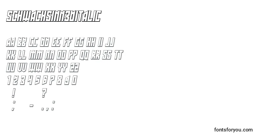 Шрифт Schwachsinn3DItalic – алфавит, цифры, специальные символы