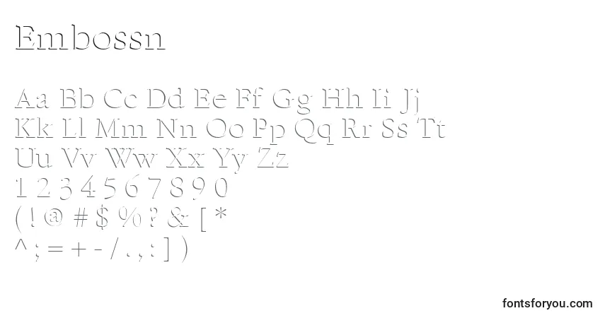 Schriftart Embossn – Alphabet, Zahlen, spezielle Symbole