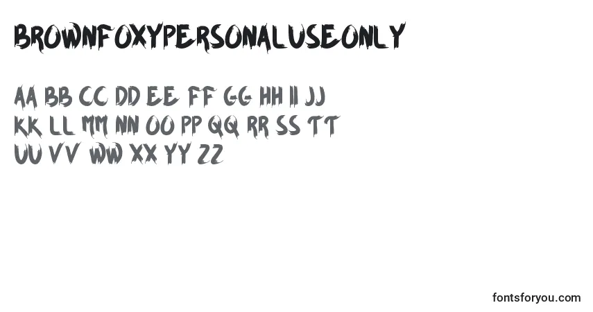 Czcionka BrownFoxyPersonalUseOnly – alfabet, cyfry, specjalne znaki