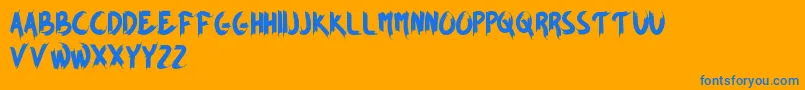 BrownFoxyPersonalUseOnly-Schriftart – Blaue Schriften auf orangefarbenem Hintergrund