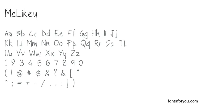 A fonte MeLikey – alfabeto, números, caracteres especiais