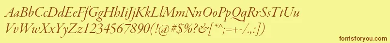 GaramondpremrproItdisp-fontti – ruskeat fontit keltaisella taustalla