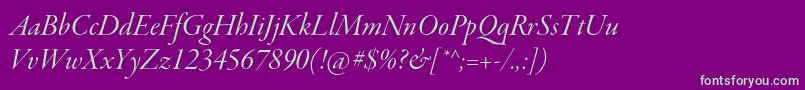 GaramondpremrproItdisp-fontti – vihreät fontit violetilla taustalla