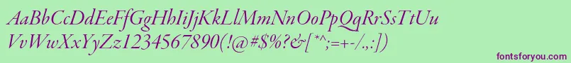 GaramondpremrproItdisp-fontti – violetit fontit vihreällä taustalla