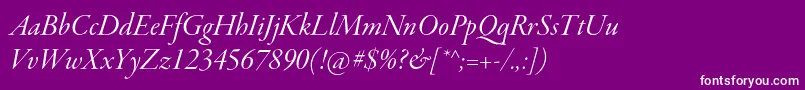 GaramondpremrproItdisp-fontti – valkoiset fontit violetilla taustalla