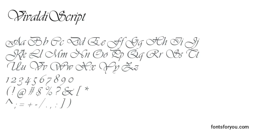 Czcionka VivaldiScript – alfabet, cyfry, specjalne znaki