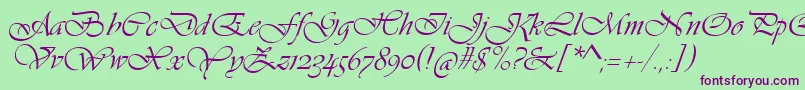 VivaldiScript-Schriftart – Violette Schriften auf grünem Hintergrund