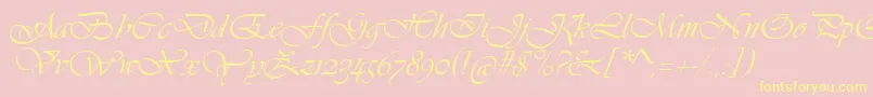 VivaldiScript-Schriftart – Gelbe Schriften auf rosa Hintergrund