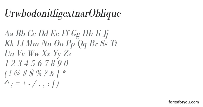 Fuente UrwbodonitligextnarOblique - alfabeto, números, caracteres especiales
