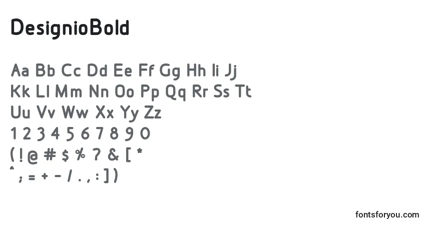 Czcionka DesignioBold – alfabet, cyfry, specjalne znaki
