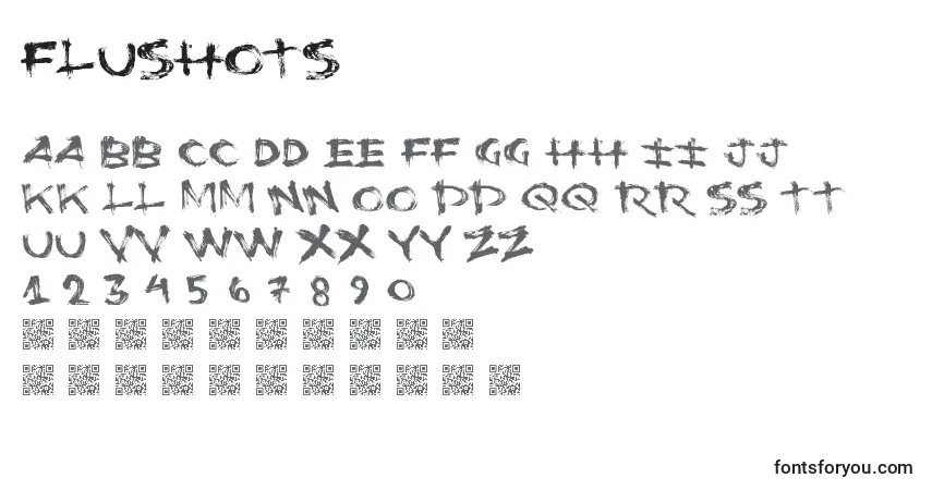 Schriftart Flushots – Alphabet, Zahlen, spezielle Symbole