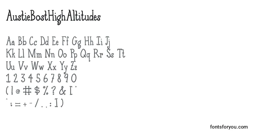 AustieBostHighAltitudes-fontti – aakkoset, numerot, erikoismerkit