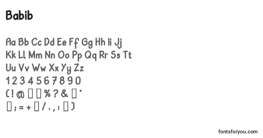 Czcionka Babib – alfabet, cyfry, specjalne znaki