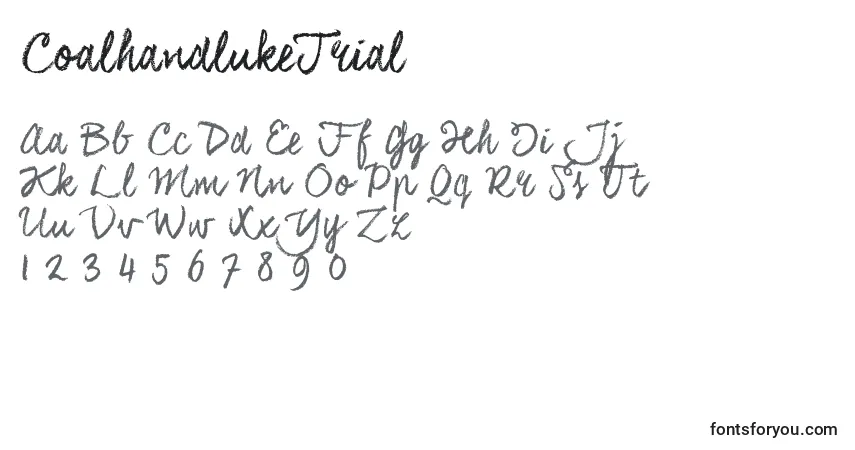Czcionka CoalhandlukeTrial – alfabet, cyfry, specjalne znaki