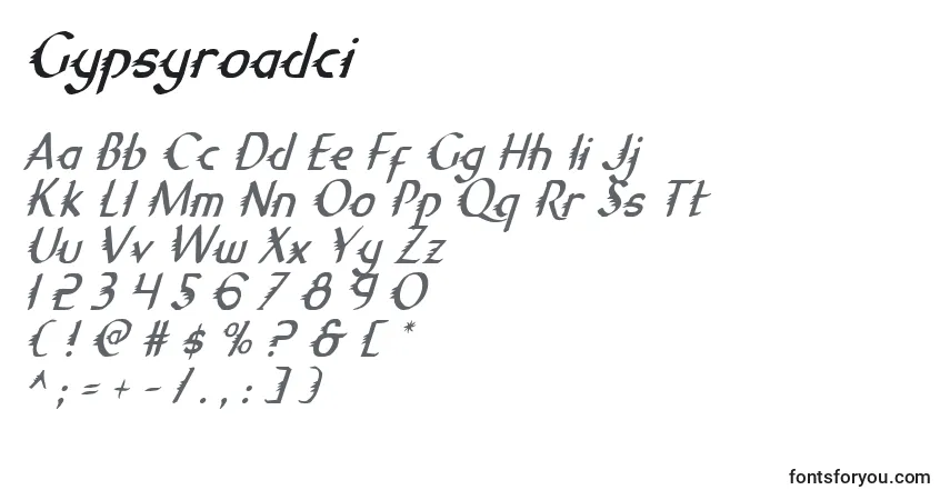 Schriftart Gypsyroadci – Alphabet, Zahlen, spezielle Symbole
