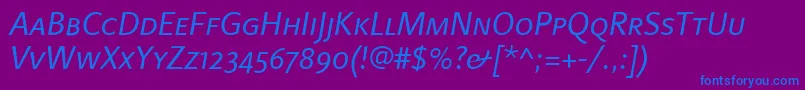 LinotypefinneganscItalic Font – Blue Fonts on Purple Background