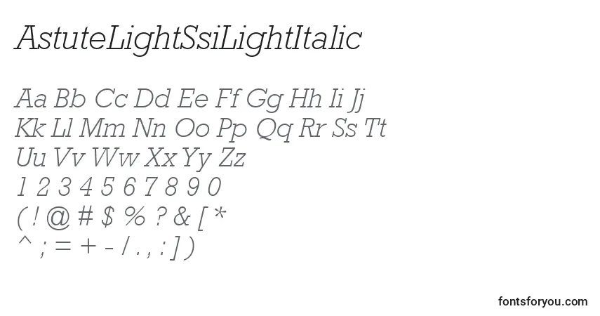 Schriftart AstuteLightSsiLightItalic – Alphabet, Zahlen, spezielle Symbole